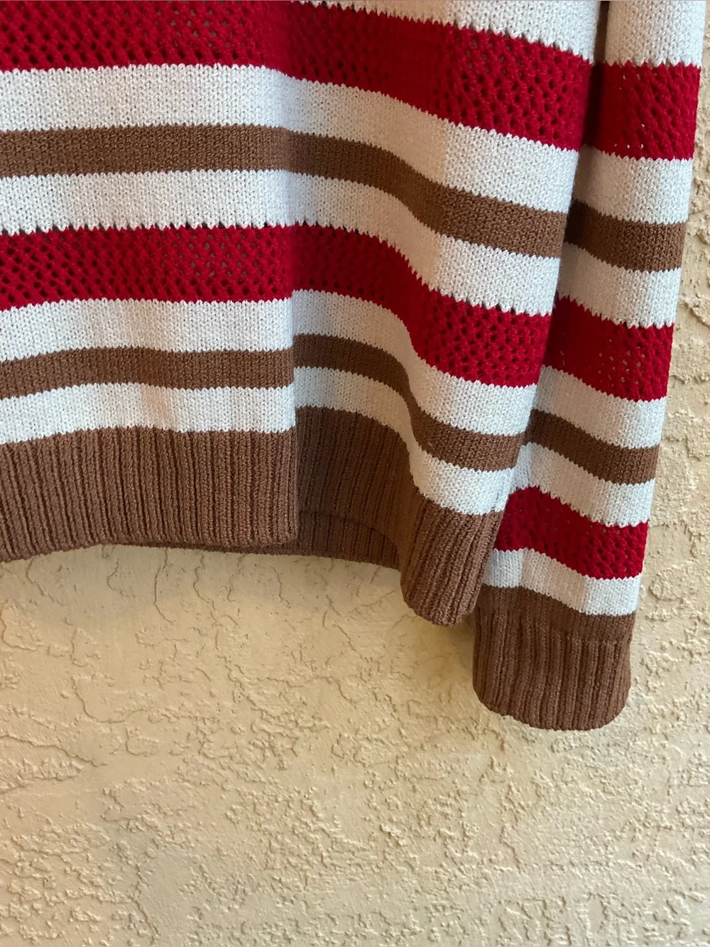 Vintage St. John Sport Striped Wool Blend Cardigan Sweater Red Ivory Camel MED - Picture 10 of 16